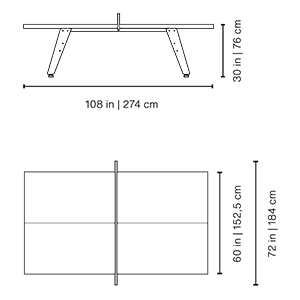 RS Stationary pingpongasztal – gyártói méretrajz