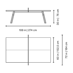 You and Me Monochrome pingpongasztal Standard – gyártói méretrajz