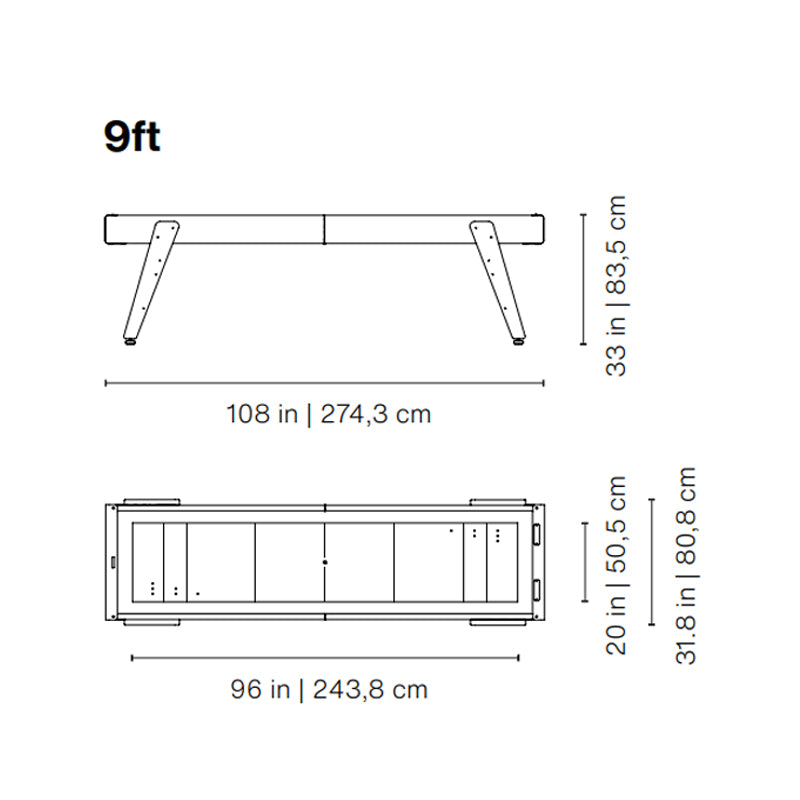 Track shuffleboard asztal 9 láb – gyártói méretrajz